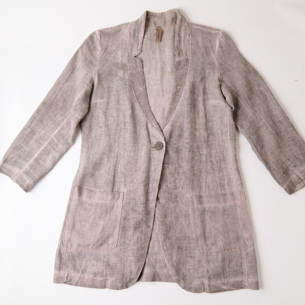 Please Blazer Jacket Womens s Linen Lagenlook Sequin Made in Italy Artsy Boho